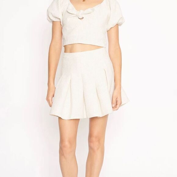 4Sienna Esma Pleated Textured Tweed Mini A-Line Skater Skirt Ivory Women XS - Picture 5 of 10